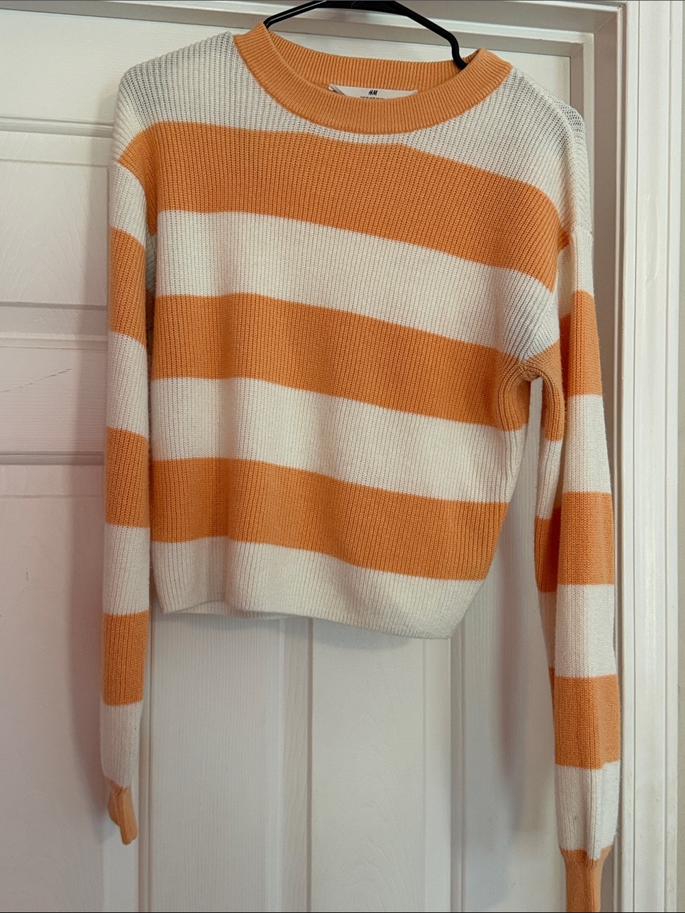 H&M Orange and White Striped Crewneck Sweater